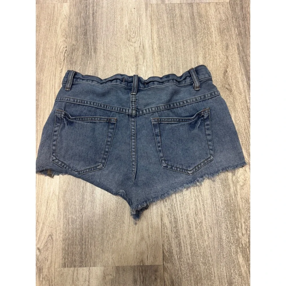 Free People Runaway Jillian Button Fly Cut‎ Off Denim Blue Jean Shorts Sz 26